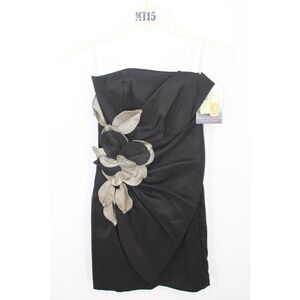 JESSICA McCLINTOCK DRESS FORMAL MICRO MINI BODYCON 3D STARBURST FLOWER BLACK 6